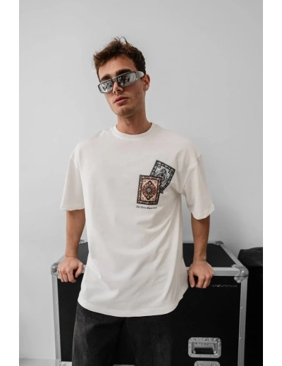 Erkek Yazlık Bisiklet Yaka Baskılı Regular Fit Tişört Kısa Kol T-Shirt - Beyaz