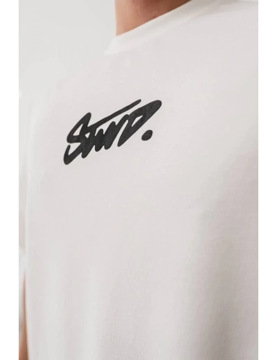 Erkek Baskılı Oversize - Beyaz