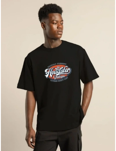 Erkek Baskılı T-Shirt Kısa Kol Bisiklet Yaka Regular Fit Rahat Kalıp Günlük Tişört - Siyah