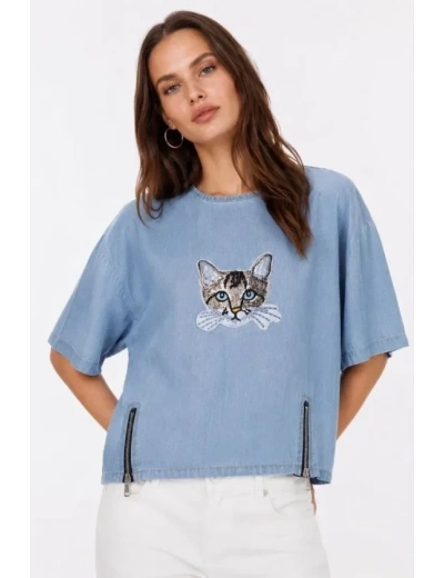 Erkek Baskılı T-Shirt Kısa Kol Bisiklet Yaka Rahat Kalıp Tişört - Mavi
