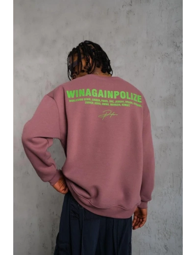 Erkek Bisiklet Yaka Baskılı 3 iplik pamuklu Sweatshirt - Gül Kurusu