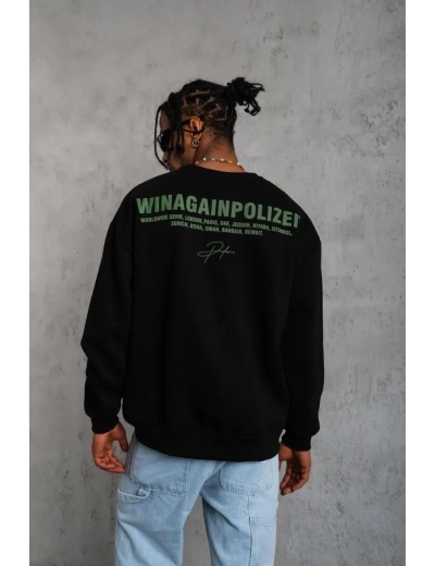 Erkek Bisiklet Yaka Baskılı 3 iplik pamuklu Sweatshirt - Siyah