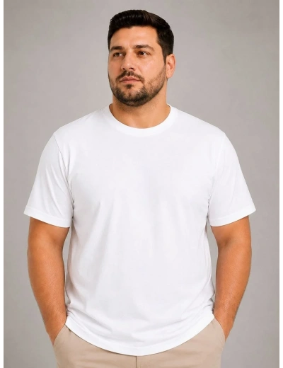 Erkek Battal Big Size Basic Tişört Bisiklet Yaka Rahat Kalıp T-Shirt - Beyaz