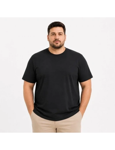 Erkek Battal Big Size Basic Tişört Bisiklet Yaka Rahat Kalıp T-Shirt - Siyah