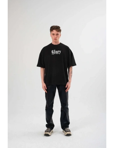 Erkek Kısa Kol Yazlık Tişört Bisiklet Yaka Baskılı Oversize T-Shirt -  Siyah