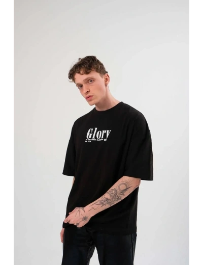 Erkek Tişört Yazlık Bisiklet Yaka Baskılı Kısa kol T-Shirt - Siyah