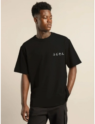 Erkek Kısa Kol Yazlık Tişört Bisiklet Yaka Baskılı Oversize T-Shirt - Siyah