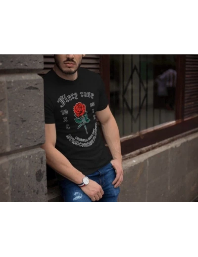 Erkek Tişort Bisiklet Yaka Baskılı Kısa kol T-Shirt - Siyah