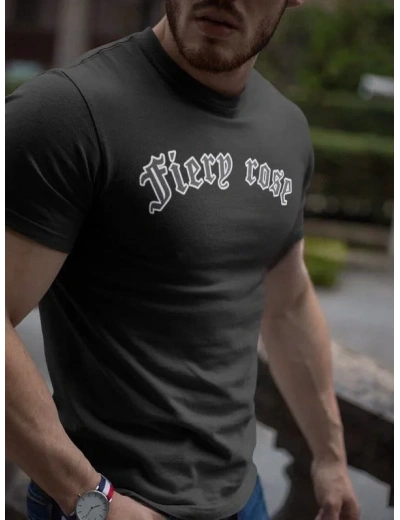 Erkek Tişort Bisiklet Yaka Baskılı kısa kol T-Shirt - Siyah