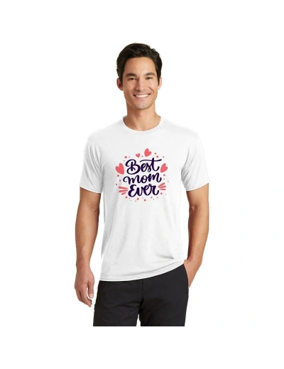 Erkek Kısa Kol Tişört Bisiklet Yaka Anneler Gününe Özel Baskılı T-Shirt - Beyaz