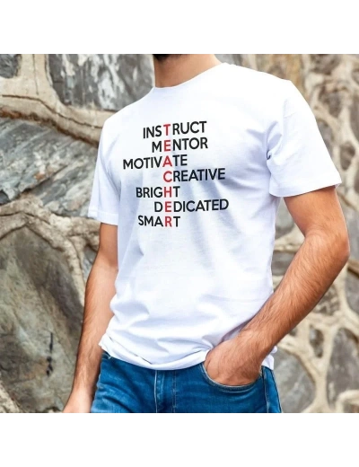 Erkek Kısa Kol Yazlık Tişört Bisiklet Yaka Baskılı Oversize T-Shirt - Beyaz