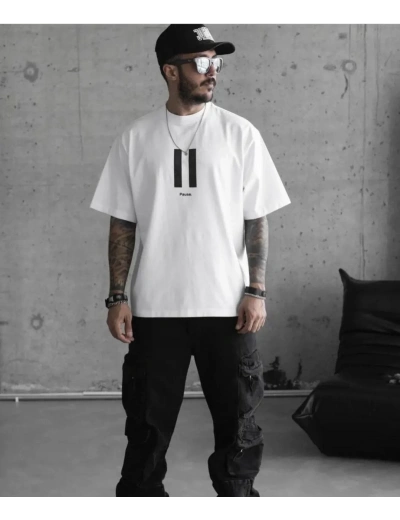 Erkek Kısa Kol Yazlık Tişört Bisiklet Yaka Baskılı Oversize T-Shirt - Beyaz