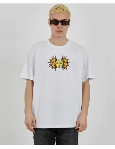 Erkek Kısa Kol Yazlık Tişört Bisiklet Yaka Baskılı Oversize T-Shirt - Beyaz