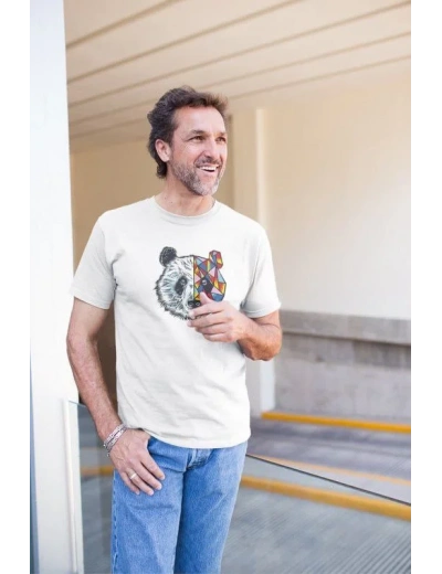 Erkek Bisiklet Yaka Baskılı Oversize T-Shirt - Beyaz