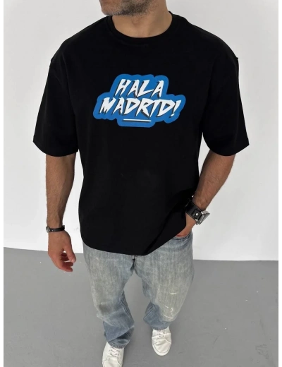 ERKEK Tişört Bisiklet Yaka Baskılı Oversize T-Shirt - Siyah
