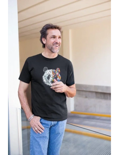 Erkek Bisiklet Yaka Baskılı Oversize T-Shirt - Siyah