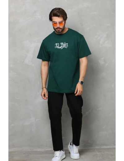Erkek Kısa Kol Yazlık Tişört Bisiklet Yaka Baskılı Oversize T-Shirt - Yeşil