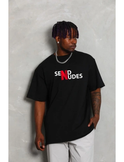 Erkek Kısa Kol Yazlık Tişört Bisiklet Yaka Baskılı Oversize T-Shirt - Siyah