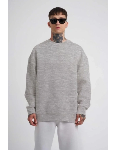 ERKEK Bisikilet Yaka 3 İplik Pamuklu SweatShirt - Gri