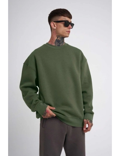 ERKEK Bisikilet Yaka 3 İplik Pamuklu SweatShirt - Haki