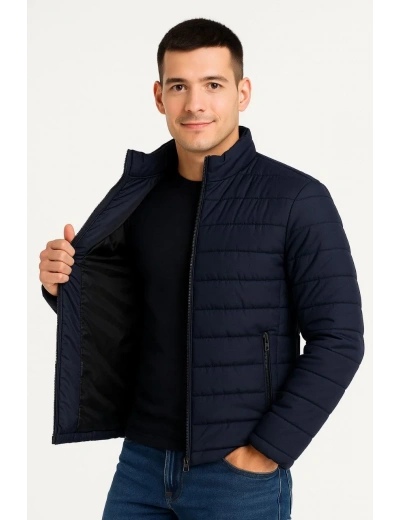 Erkek Bomber Mont Ceket – Su İtici Kumaş, Kapitone Astarlı, Fermuarlı, Kışlık - Lacivert