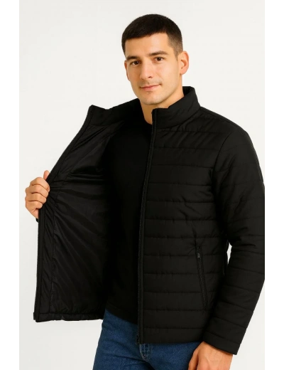 Erkek Bomber Mont Ceket – Su İtici Kumaş, Kapitone Astarlı, Fermuarlı, Kışlık - Siyah