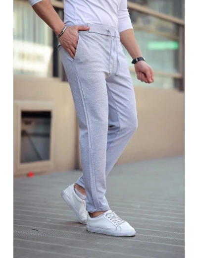 Erkek Diagonel Mikro dokulu Cepli Beli Lastilki Pantolon - Gri