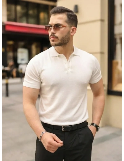 Erkek Düğmeli Yaka Pamuk Triko Tişört