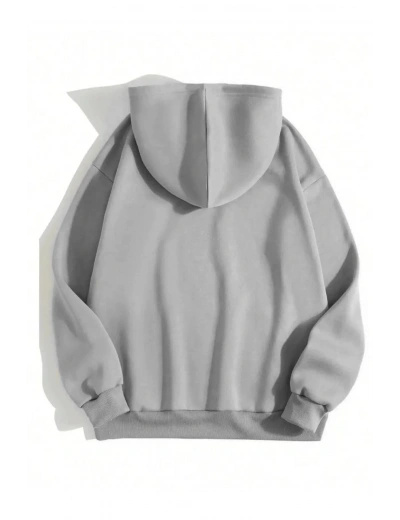 Erkek Düz Kapüşonlu Sweat - Boyalı Gri