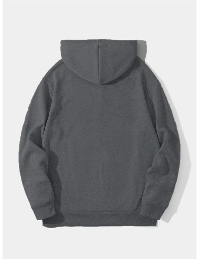 Erkek Düz Kapüşonlu Sweat - Füme