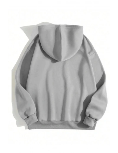 Erkek 3 İplik Pamuklu Kapüşonlu Kanguru Cepli Sweatshirt Hoodie - Boyalı Gri