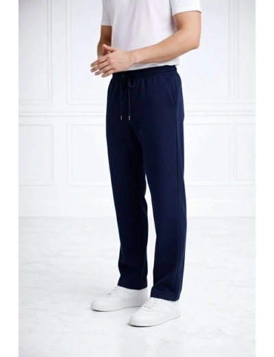 Erkek Düz Paça Beli Lastikli İpli Günlük Spor Eşofman Altı Rahat Fit - Lacivert