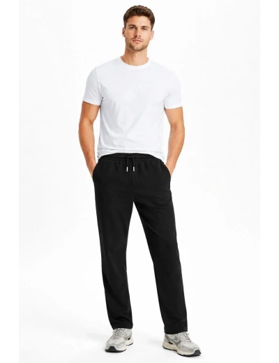 Erkek Düz Paça Beli Lastikli İpli Günlük Spor Eşofman Altı Rahat Fit - Siyah