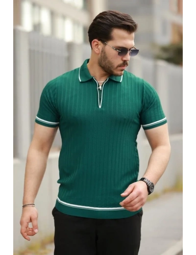 Erkek Fermuarlı Yakalı Kısa Kollu T-shirt