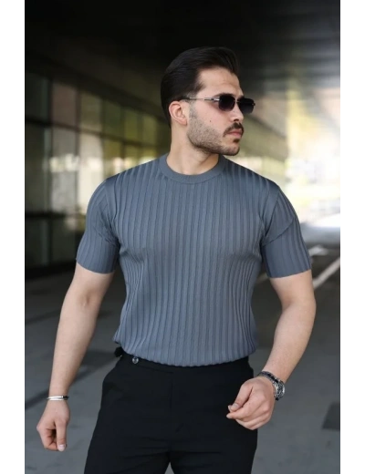 Erkek Fitilli Bisiklet Yaka Kısa Kollu Tişört