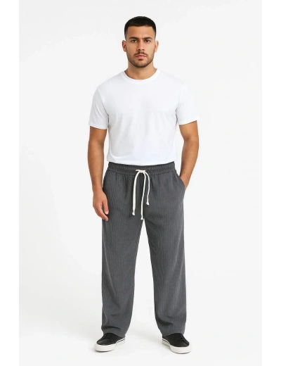 Erkek Fitilli Kadife Cepli Buggy Pantolon Oversize Rahat Kalıp - Füme