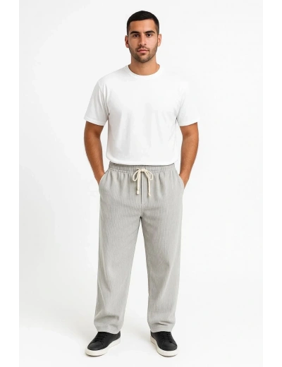 Erkek Fitilli Kadife Cepli Buggy Pantolon Oversize Rahat Kalıp - Gri