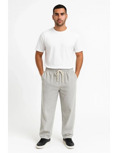 Erkek Fitilli Kadife Cepli Buggy Pantolon Oversize Rahat Kalıp - Gri