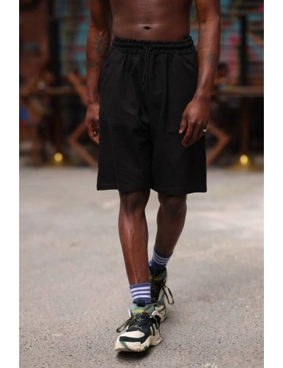 Erkek İki İplik Cepli Şort - Siyah