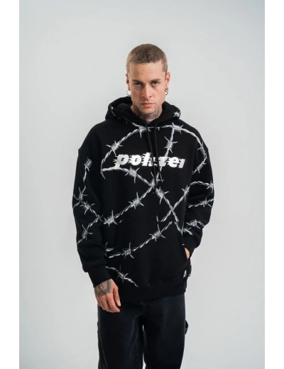 ERKEK Kapüşonlu Varak ve Pano Baskılı Hoodie  SweatShirt- Siyah