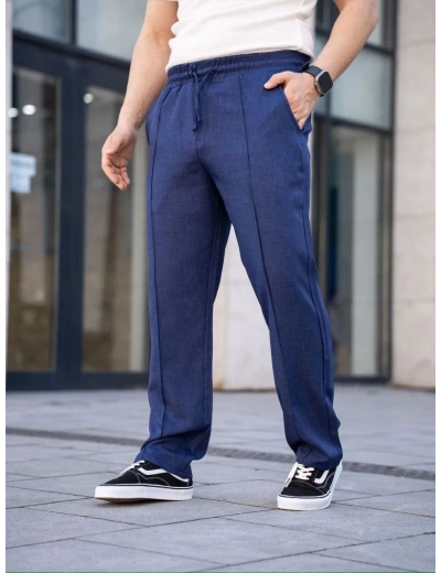 Erkek Keten Cepli Çıma Dikişli jogger Buggy Pantalon Rahat kalıp - Lacivert