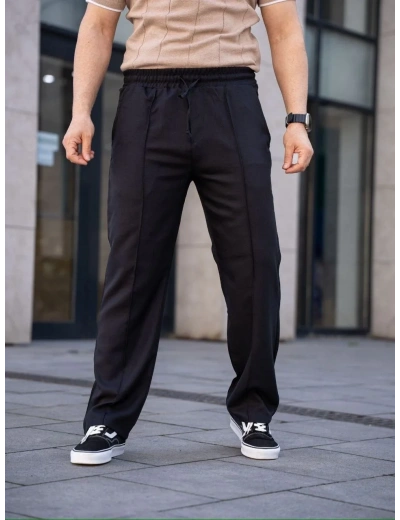 Erkek Keten Cepli Çıma Dikişli jogger Buggy Pantalon Rahat kalıp - Siyah