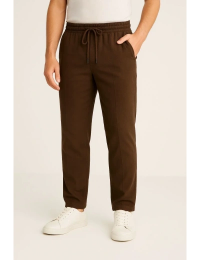 Erkek Keten Pantolon – Cepli, Beli Lastikli ve Bağcıklı, Nefes Alan Rahat Kalıp, Yazlık ve Baharlık Günlük Giyim, Şık & Konforlu Boru Paça Model - Kahverengi