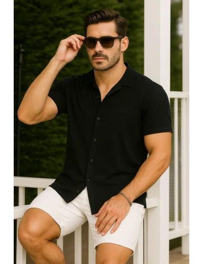 Erkek Kısa Kollu örme Kumaş Pamuklu Gömlek