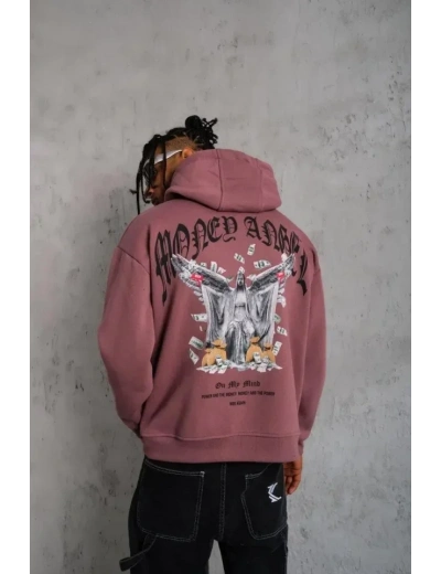 Erkek Kordon İpli Baskılı Kapüşonlu Sweatshirt - Gül Kurusu