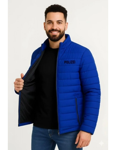 Erkek Mikro Su İtici Kapitone Baskılı Astarlı Fermuarlı Bomber Mont - Saks Mavisi