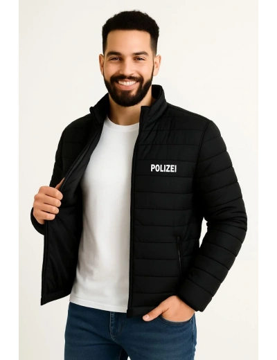 Erkek Mikro Su İtici Kapitone Baskılı Astarlı Fermuarlı Bomber Mont - Siyah