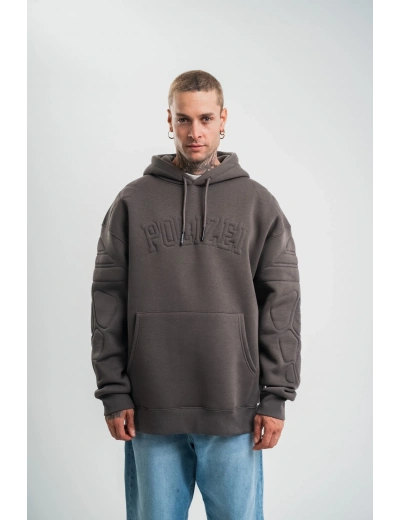 Erkek Nakışlı Kapüşonlu Oversize 3 İplik Pamuklu SweatShirt Hoodie - Füme