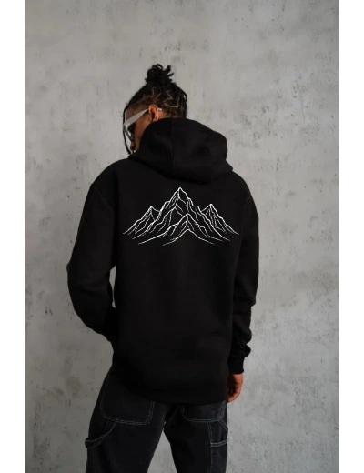 Erkek Nihilist Penguen Özel Tasarım Oversize Kapüşonlu Sweatshirt - Siyah