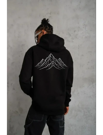 Erkek Nihilist Penguen Özel Tasarım Oversize Kapüşonlu Sweatshirt - Siyah